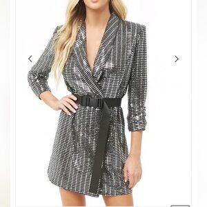 Black and Silver Metallic Blazer Dress
